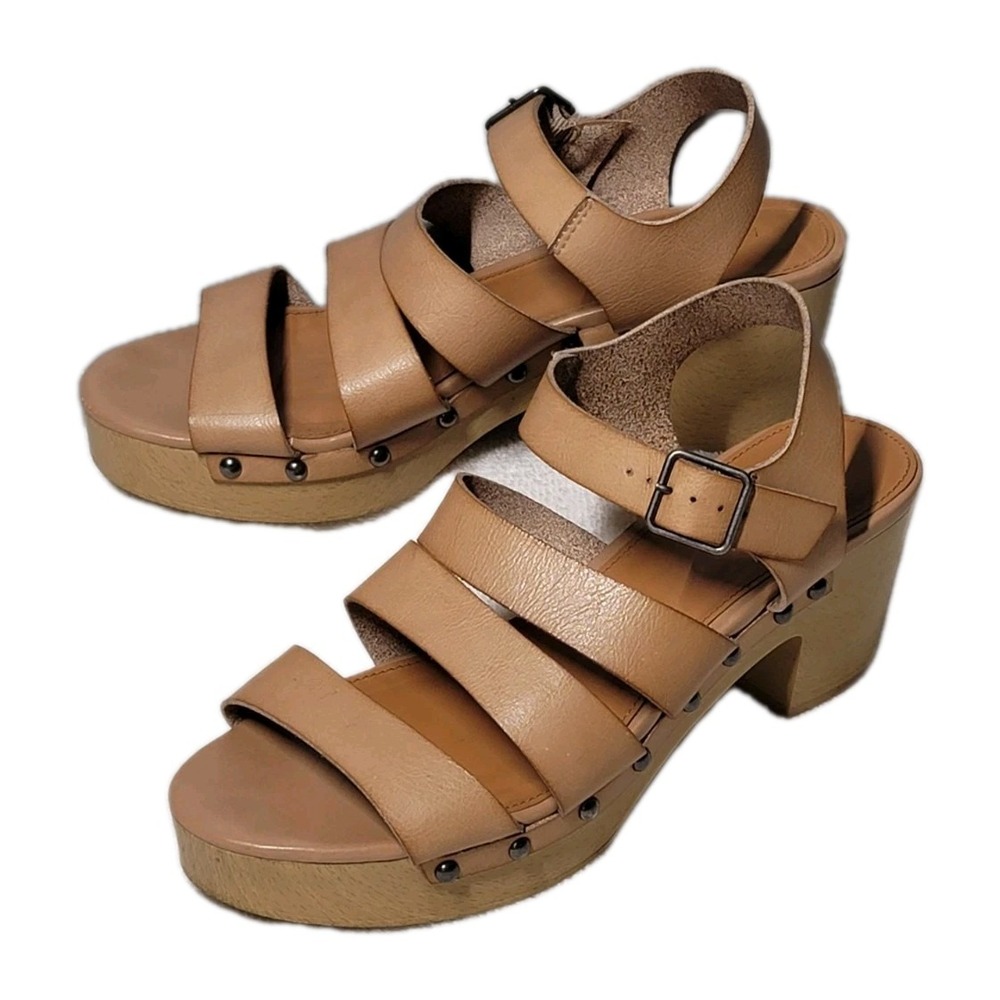 J By J. Crew Womens Size 8 Tan Strappy Platform Sandals Studded